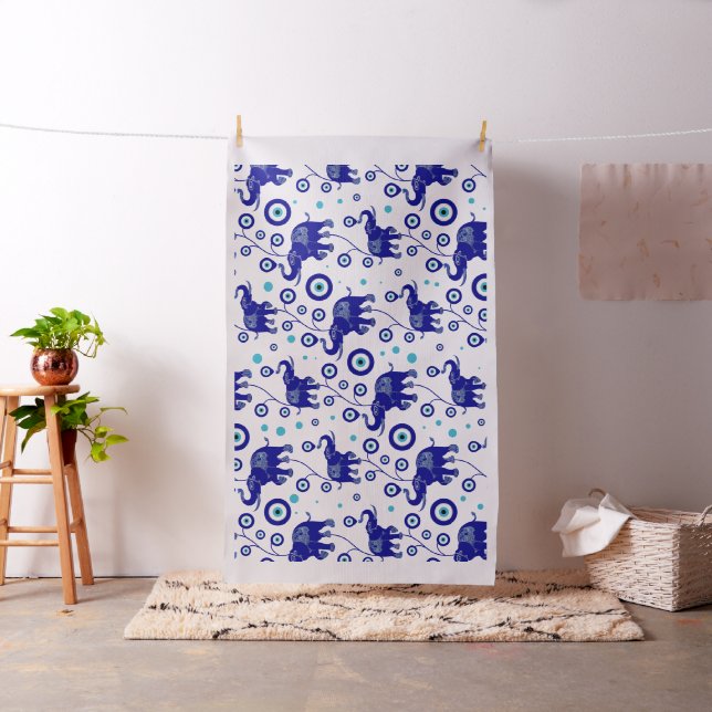 Evil Eye Elephant Good Luck amulet pattern Fabric (In Situ)