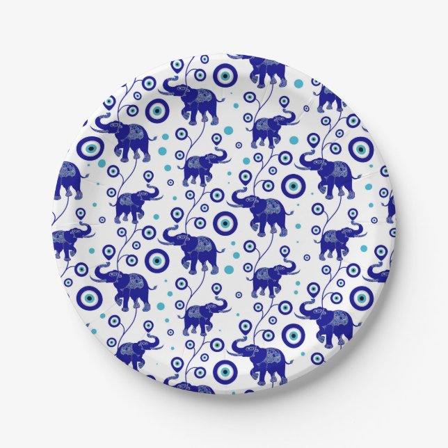 Evil Eye Elephant Good Luck amulet pattern Paper Plate (Front)