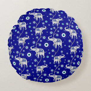 Evil Eye Elephant Good Luck amulet pattern Round Cushion