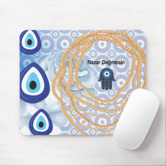 Evil eye feminine white rose mouse pad