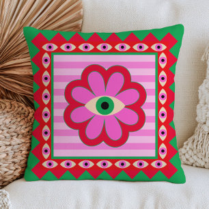 Evil Eye Flower Dopamine Aesthetic Red& Green Cushion