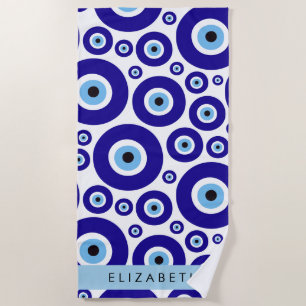 Evil Eye, Greek Eye, Turkish Eye, Mati, Your Name Beach Towel