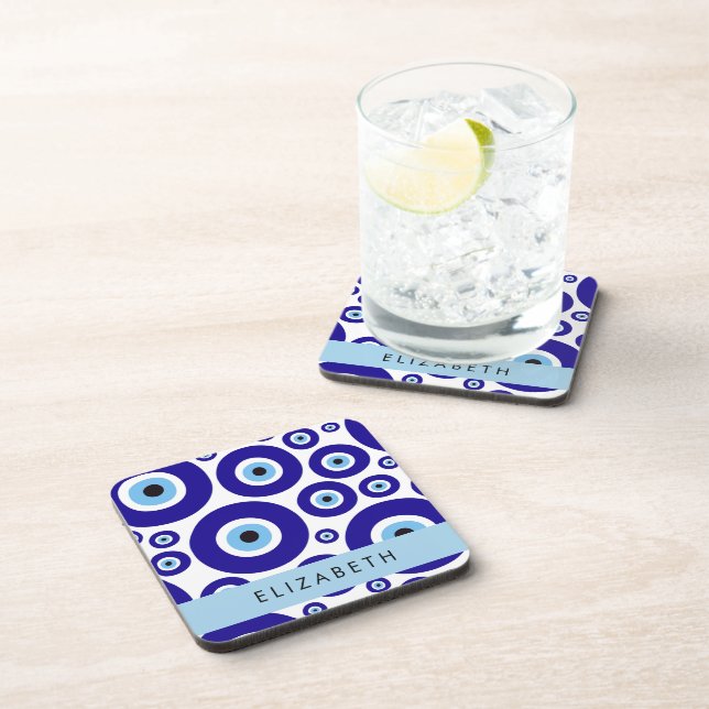 Evil Eye, Greek Eye, Turkish Eye, Mati, Your Name Coaster (Right Side)