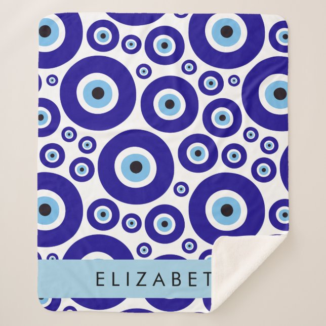 Evil Eye, Greek Eye, Turkish Eye, Mati, Your Name Sherpa Blanket (Front)
