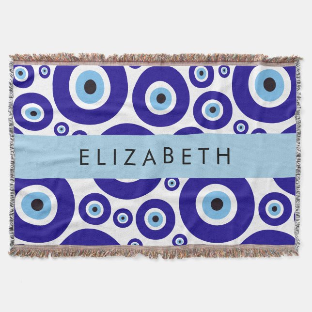Evil Eye, Greek Eye, Turkish Eye, Mati, Your Name Throw Blanket (Front)