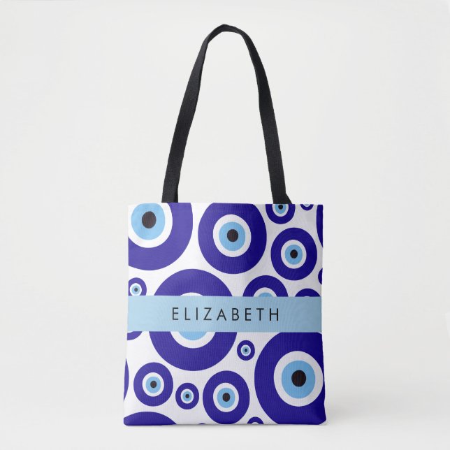 Evil Eye, Greek Eye, Turkish Eye, Mati, Your Name Tote Bag (Front)