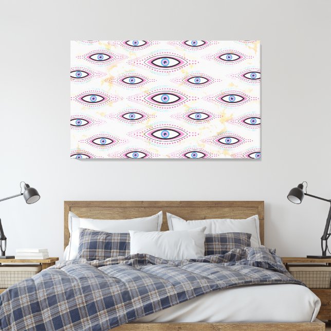 Evil Eye Happy Colourful Art  Canvas Print (Insitu(Bedroom))