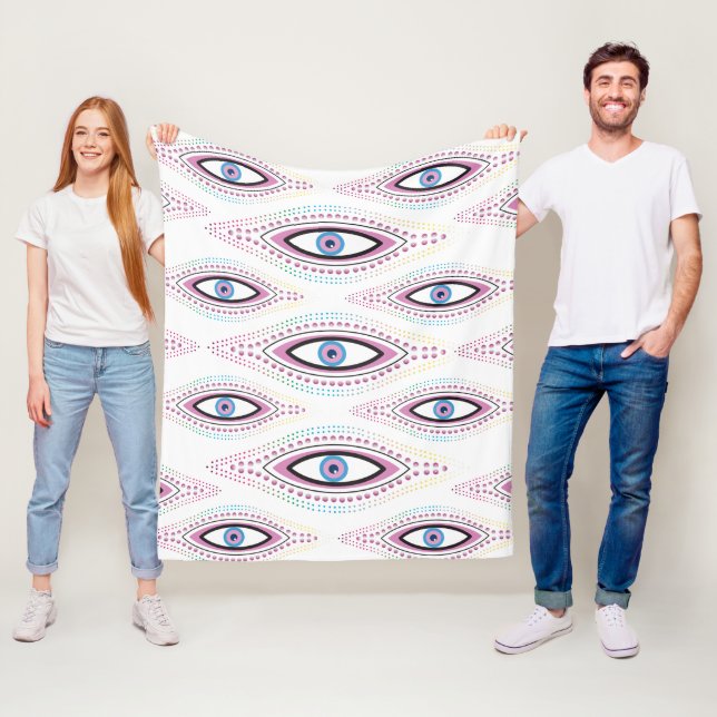 Evil Eye Happy Colourful Art  Fleece Blanket (In Situ)