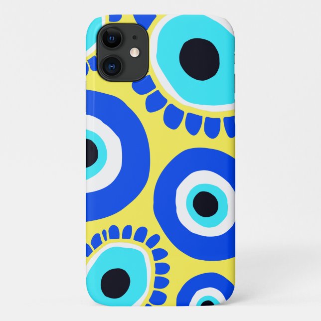 Evil Eye Lucky Symbol Blue, White, and Yellow Case-Mate iPhone Case (Back)
