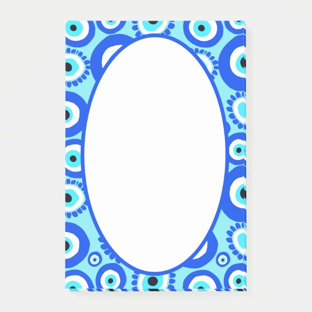 Evil Eye Lucky Symbol Blue White Post-it Notes (Front)