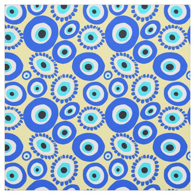 Evil Eye Mediterranean Blue White Yellow Eyes Fabric (Swatch)
