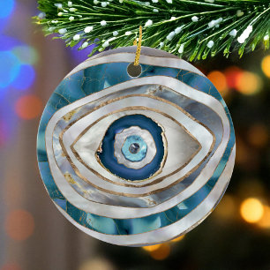 Evil Eye Mineral textures and gold Ceramic Tree Decoration