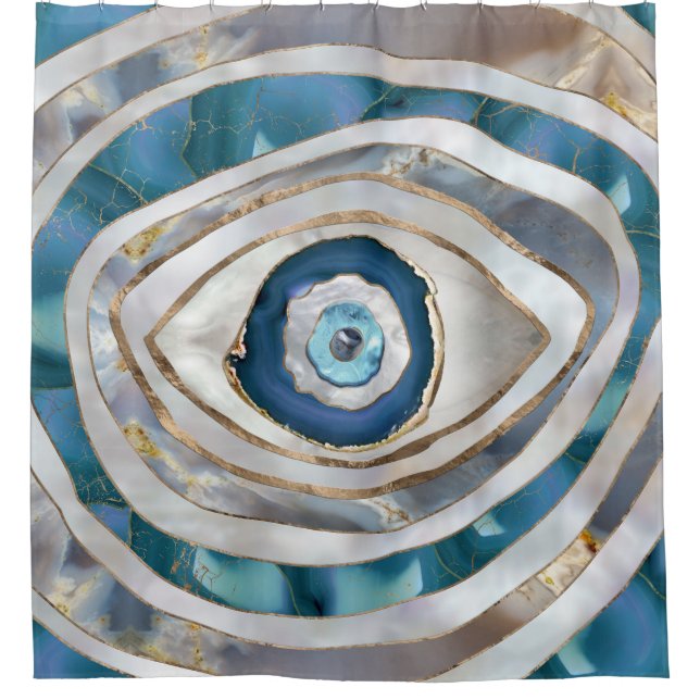 Evil Eye Mineral textures and gold Shower Curtain (Front)