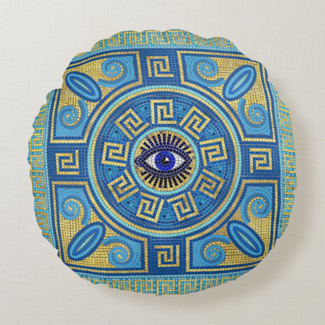 Evil Eye Mosaic Tile ornament Round Cushion (Front)