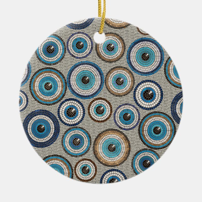 Evil Eye Mosaic Tile Pattern Ceramic Tree Decoration (Front)