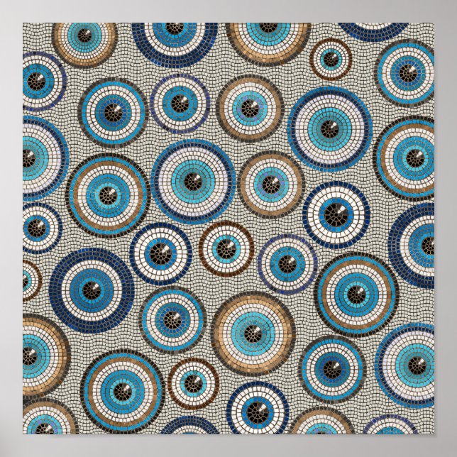 Evil Eye Mosaic Tile Pattern Poster (Front)