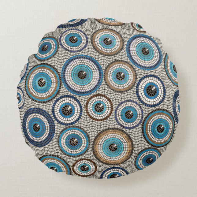 Evil Eye Mosaic Tile Pattern Round Cushion (Front)
