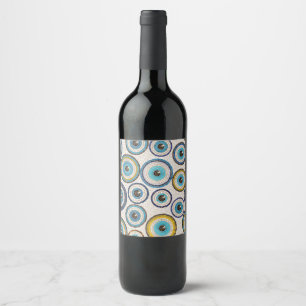 Evil Eye Mosaic Tile Pattern Wine Label
