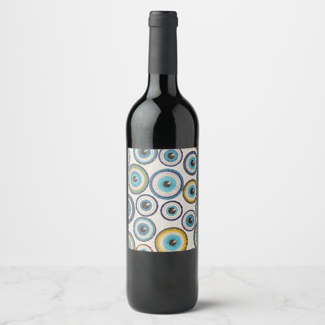 Evil Eye Mosaic Tile Pattern Wine Label (Front)