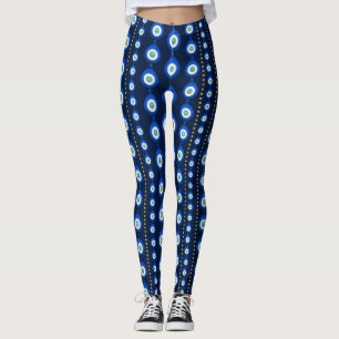 Evil Eye pattern - dark blue with golden accents Leggings