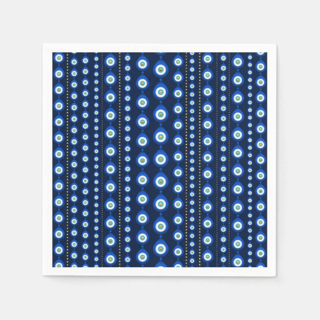 Evil Eye pattern - dark blue with golden accents Napkin (Front)