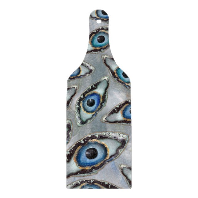 Evil Eye Pattern Geodes and Crystals on pearl Cutting Board (Front)