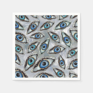 Evil Eye Pattern Geodes and Crystals on pearl Napkin