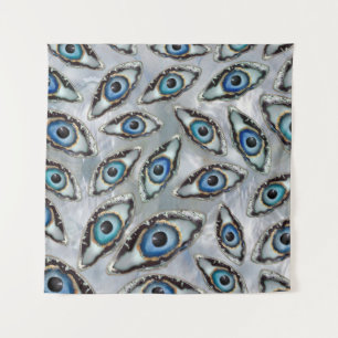 Evil Eye Pattern Geodes and Crystals on pearl Tapestry