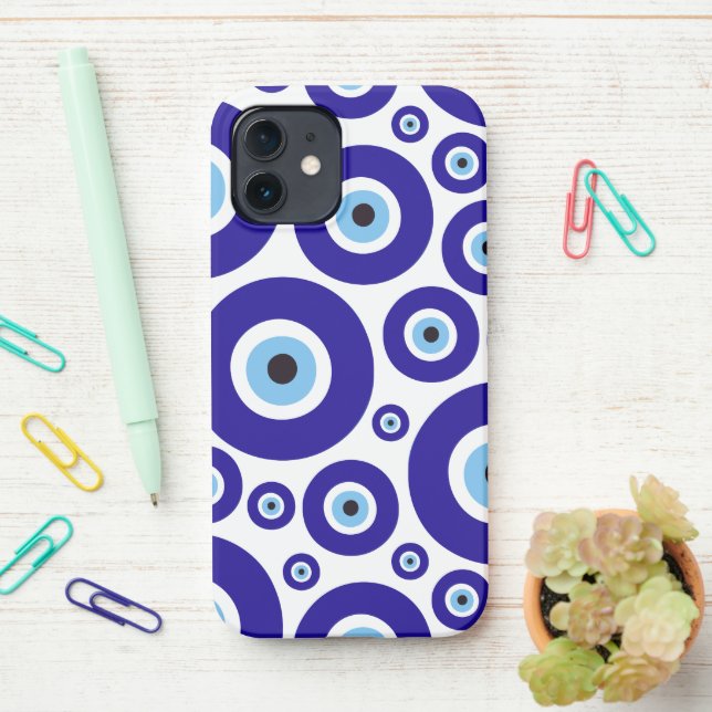 Evil Eye Pattern, Greek Eye, Turkish Eye, Nazar iPhone Case (On Desk)