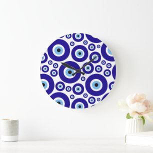 Evil Eye Pattern, Greek Eye, Turkish Eye, Nazar Large Clock
