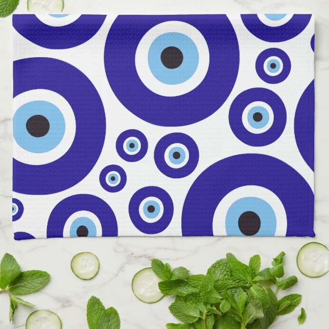 Evil Eye Pattern, Greek Eye, Turkish Eye, Nazar Tea Towel (Folded)