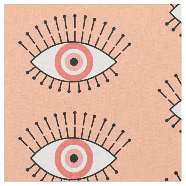 Evil Eye Pattern in Coral Pink and White Fabric (Close Up)
