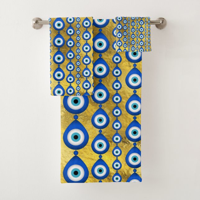 Evil Eye pattern on golden texture Bath Towel Set (Insitu)
