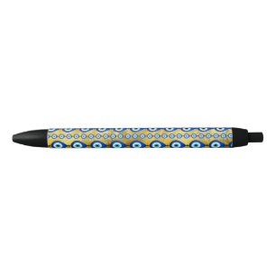 Evil Eye pattern on golden texture Black Ink Pen