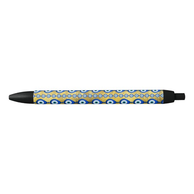 Evil Eye pattern on golden texture Black Ink Pen (Front)