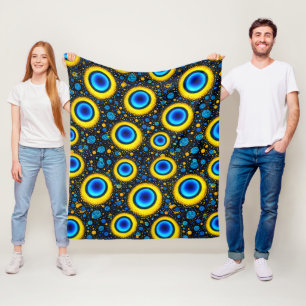 Evil eye pattern throw vibrant blue and gold prote fleece blanket