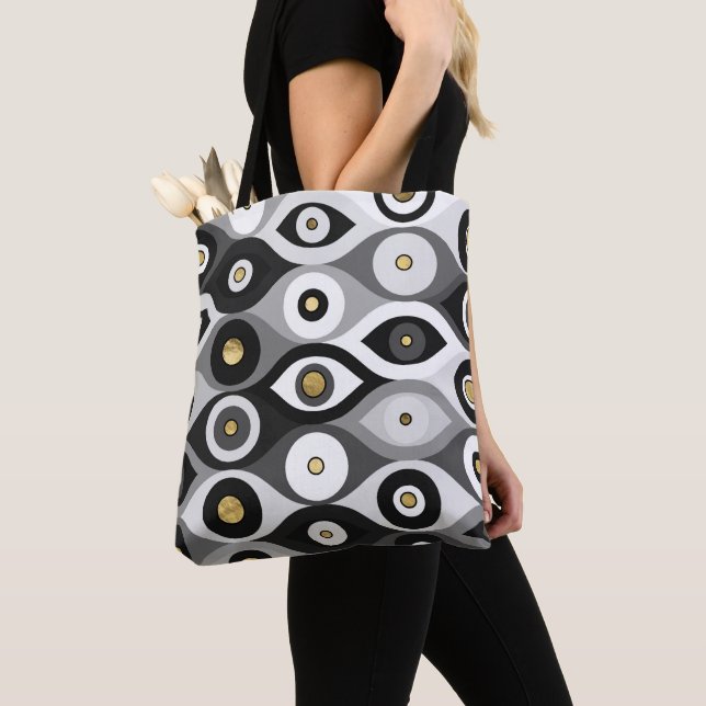 Evil Eye protection pattern grayscale and gold Tote Bag (Close Up)