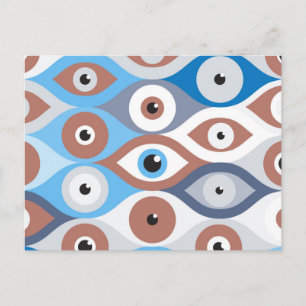 Evil Eye protection pattern terracotta and blues Postcard