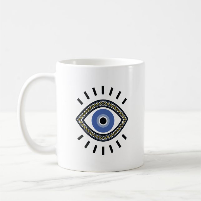 Evil eye protection symbol, blue eye  coffee mug (Left)