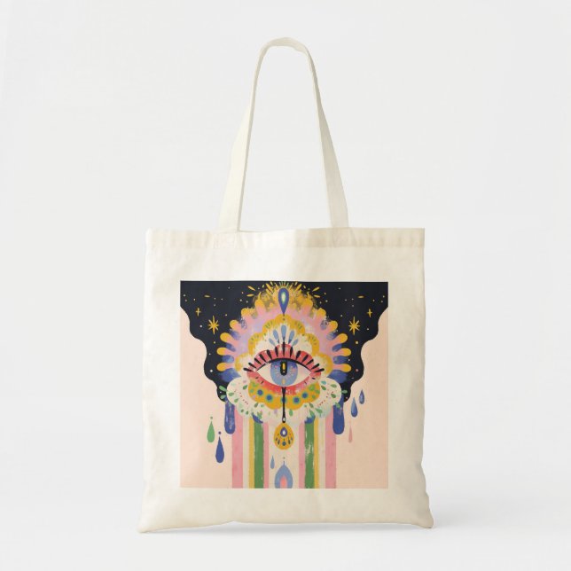 Evil Eye Rainbow Drip Protection Charm Tote Bag (Front)