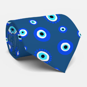Evil Eye Symbol Blue Patterned Tie