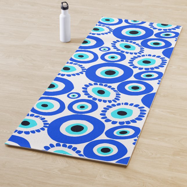 Evil Eye Talisman Abstract Blue White Pattern Yoga Mat (In Situ)