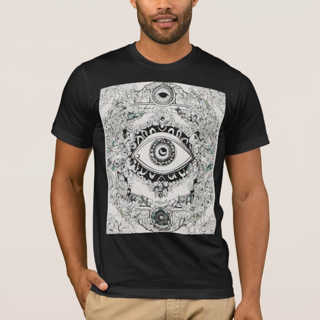 Evil Eye Tattoo Art Tee – Bold Black, Blue & Green (Front)