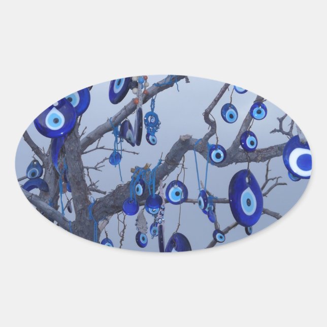 Evil Eye Tree, Blue Nazar Amulet charm accessories Oval Sticker (Front)
