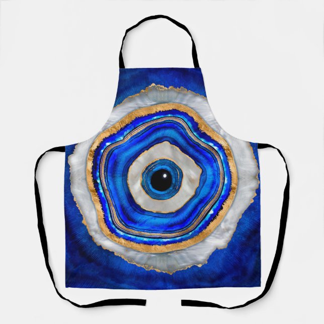 Evil Eye Watercolor agate and gold Apron (Front)