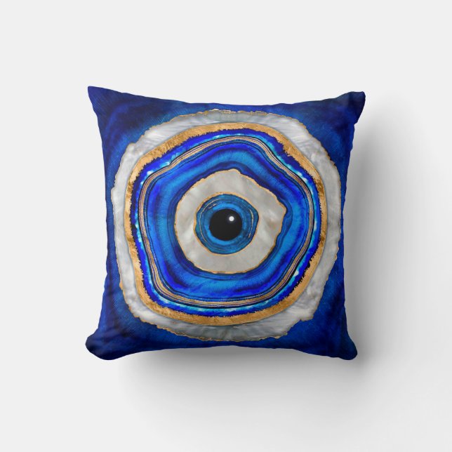 Evil Eye Watercolor agate and gold Cushion (Front)