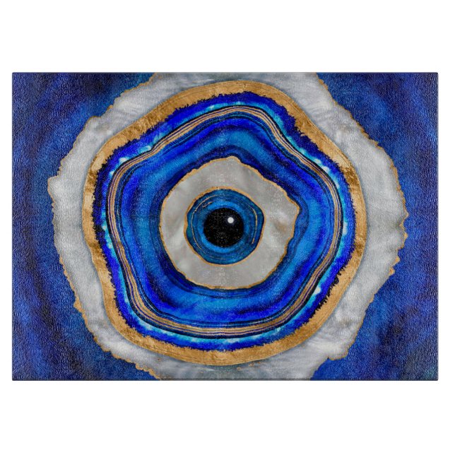 Evil Eye Watercolor agate and gold Cutting Board (Front)