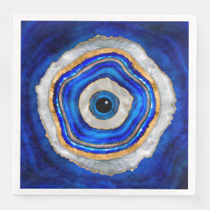 Evil Eye Watercolor agate and gold Napkin