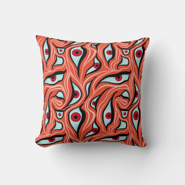 Evil Eyes Pattern - Abstract Red Eyes on Orange Cushion (Front)