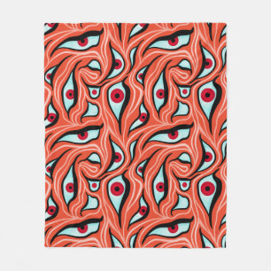 Evil Eyes Wavy Pattern Red On Orange Horror Fleece Blanket